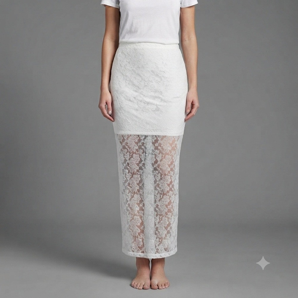 Skirt Womans Medium White Bodycon Floral Lace Maxi Sheer‎ Lace Straight Column